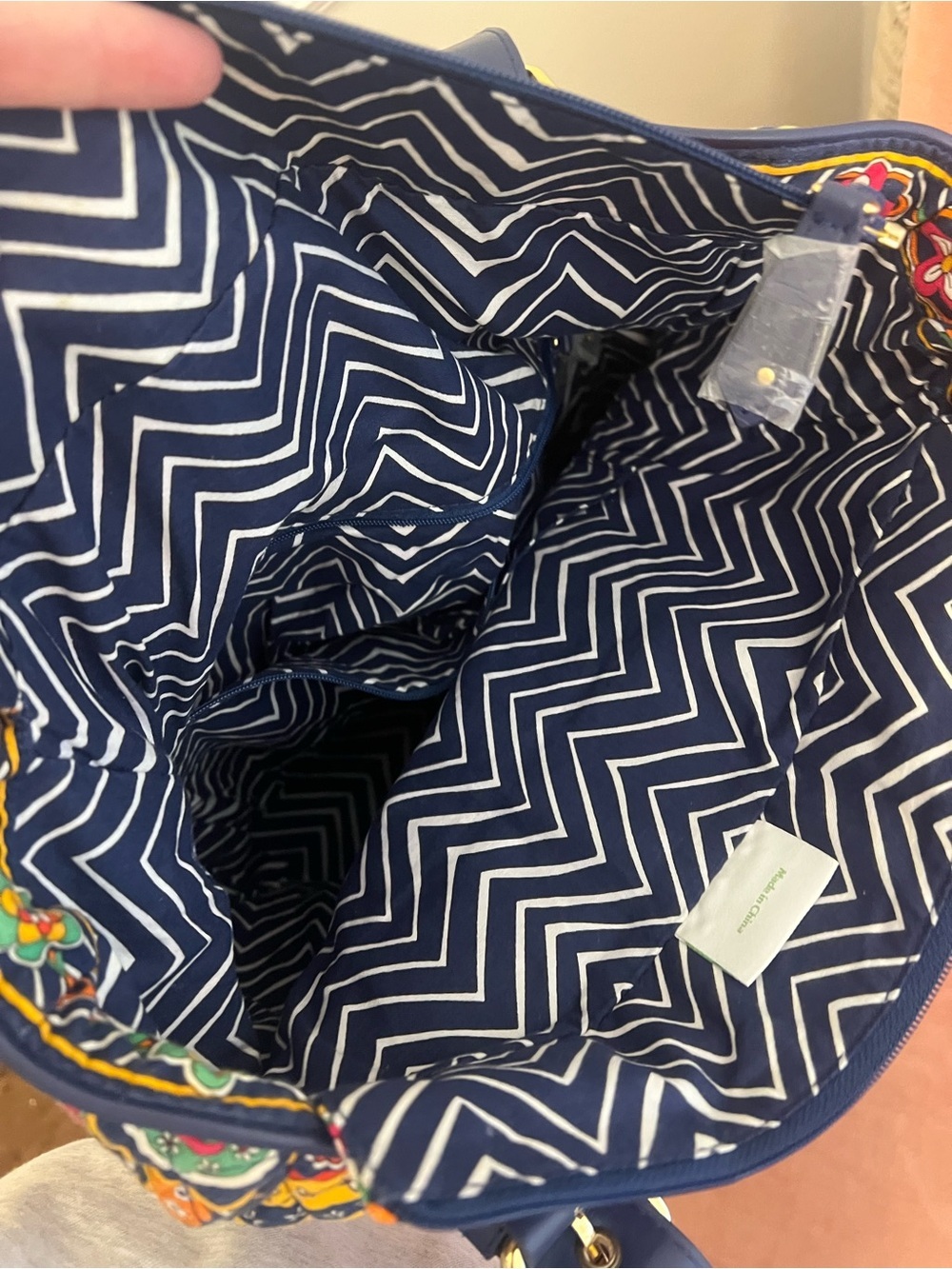 Colorful Paisley Tote Bag with Navy Trim New w out Tag - Picture 8 of 10
